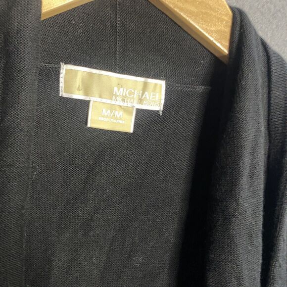 michael kors Cardigan Medium M Black Ribbed Knit pockets thick open front - Picture 3 of 11